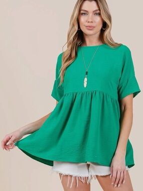 Women’s Emerald Green Babydoll Short Sleeve Top